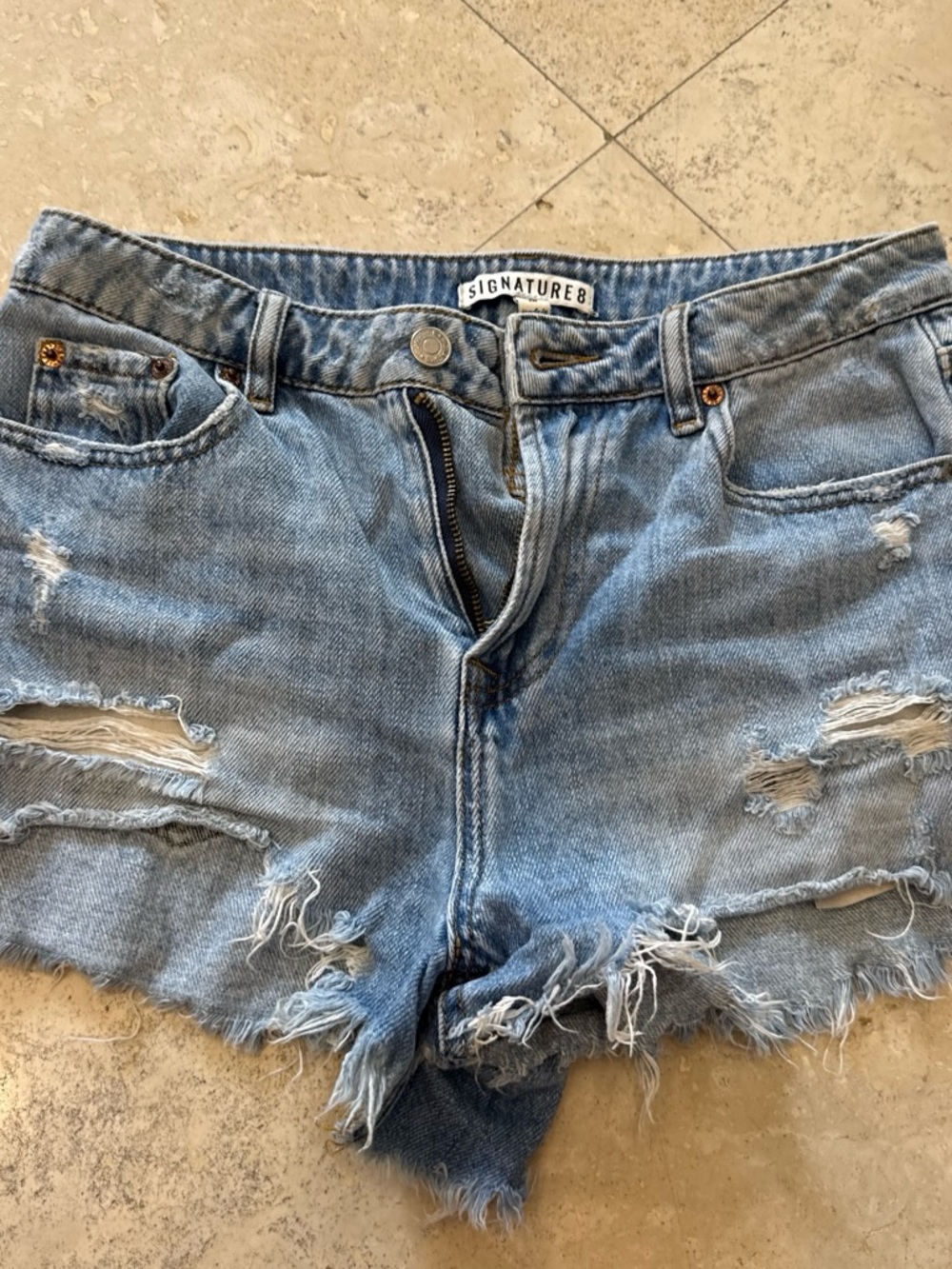 Signature8 Light Blue Distressed Denim Cutoff Shorts